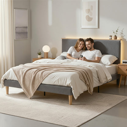 Artiss Double Bed Frame Upholstered Adjustable Headboard Mood Lighting Heavy Duty Grey Velvet BFRAME-H-ROYCE-D-GY-AB