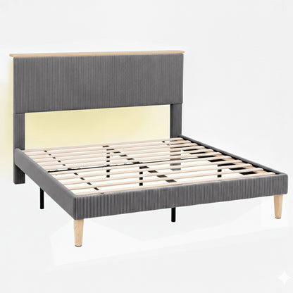 Artiss Double Bed Frame Upholstered Adjustable Headboard Mood Lighting Heavy Duty Grey Velvet BFRAME-H-ROYCE-D-GY-AB