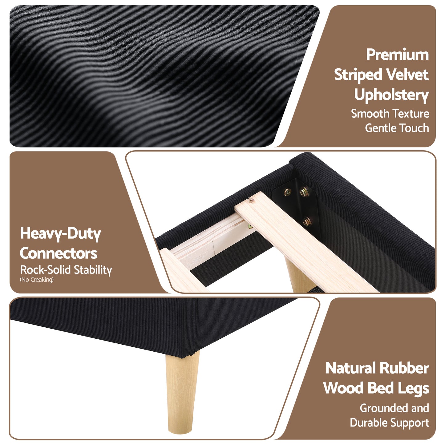 Artiss Queen Bed Frame Upholstered Adjustable Headboard Mood Lighting Heavy Duty Black Velvet BFRAME-H-ROYCE-Q-BK-AB