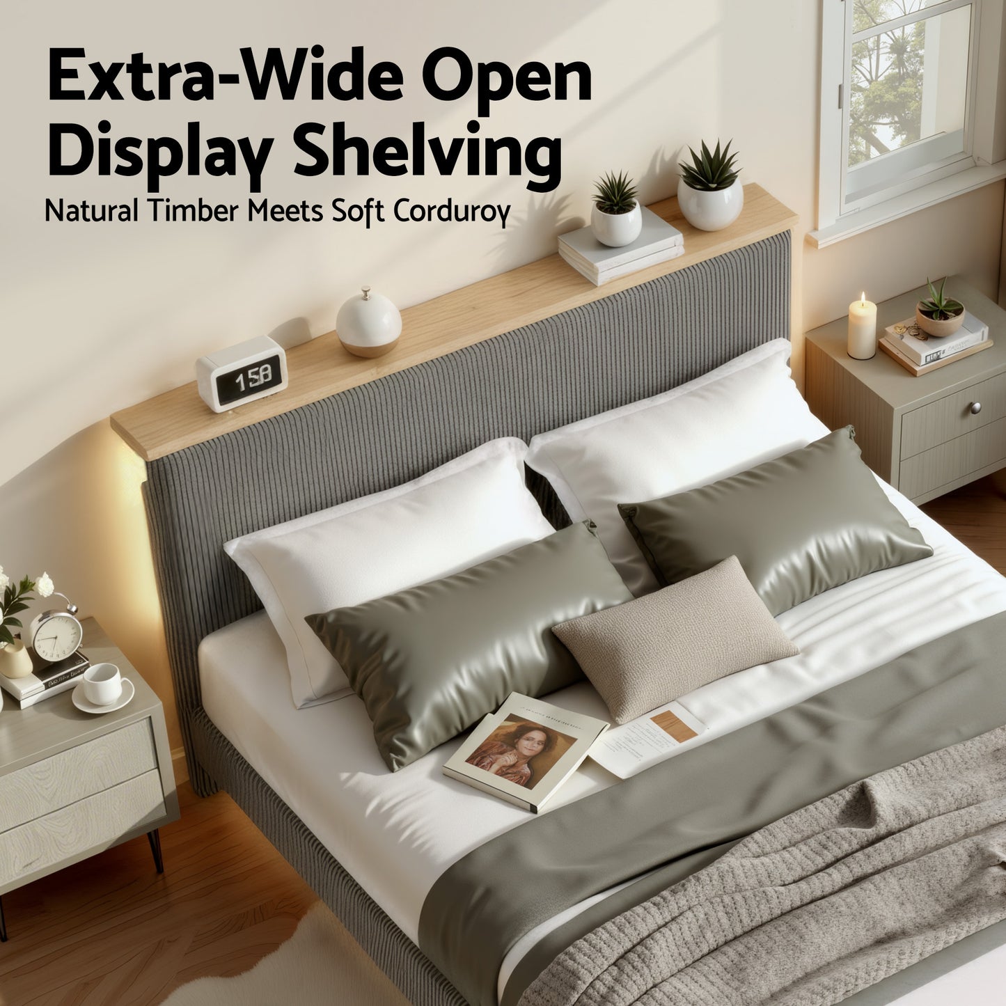 Artiss Queen Bed Frame Upholstered Adjustable Headboard Mood Lighting Heavy Duty Grey Velvet BFRAME-H-ROYCE-Q-GY-AB