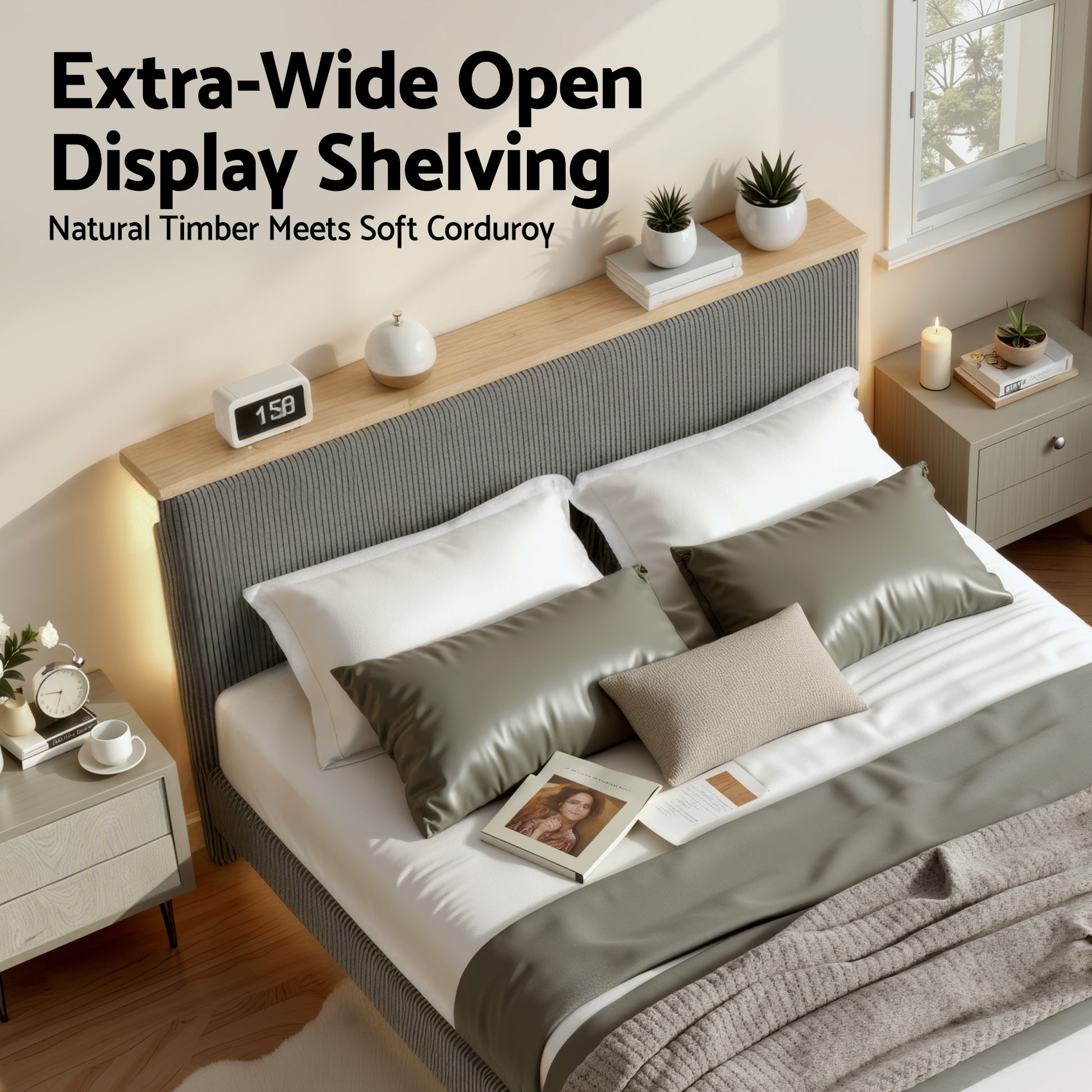 Artiss Queen Bed Frame Upholstered Adjustable Headboard Mood Lighting Heavy Duty Grey Velvet BFRAME-H-ROYCE-Q-GY-AB