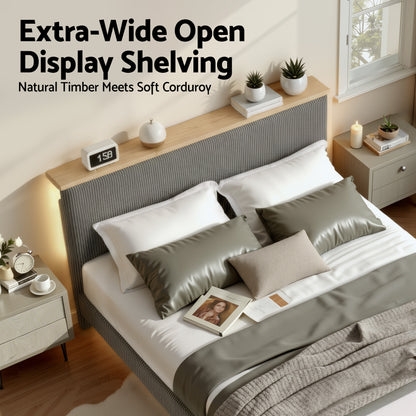 Artiss Queen Bed Frame Upholstered Adjustable Headboard Mood Lighting Heavy Duty Grey Velvet BFRAME-H-ROYCE-Q-GY-AB