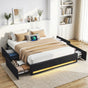 Artiss Double Bed Frame with Storage Drawers RGB Lights Charging Station Upholstered Fabric BFRAME-H-ZENO-D-BK-ABC