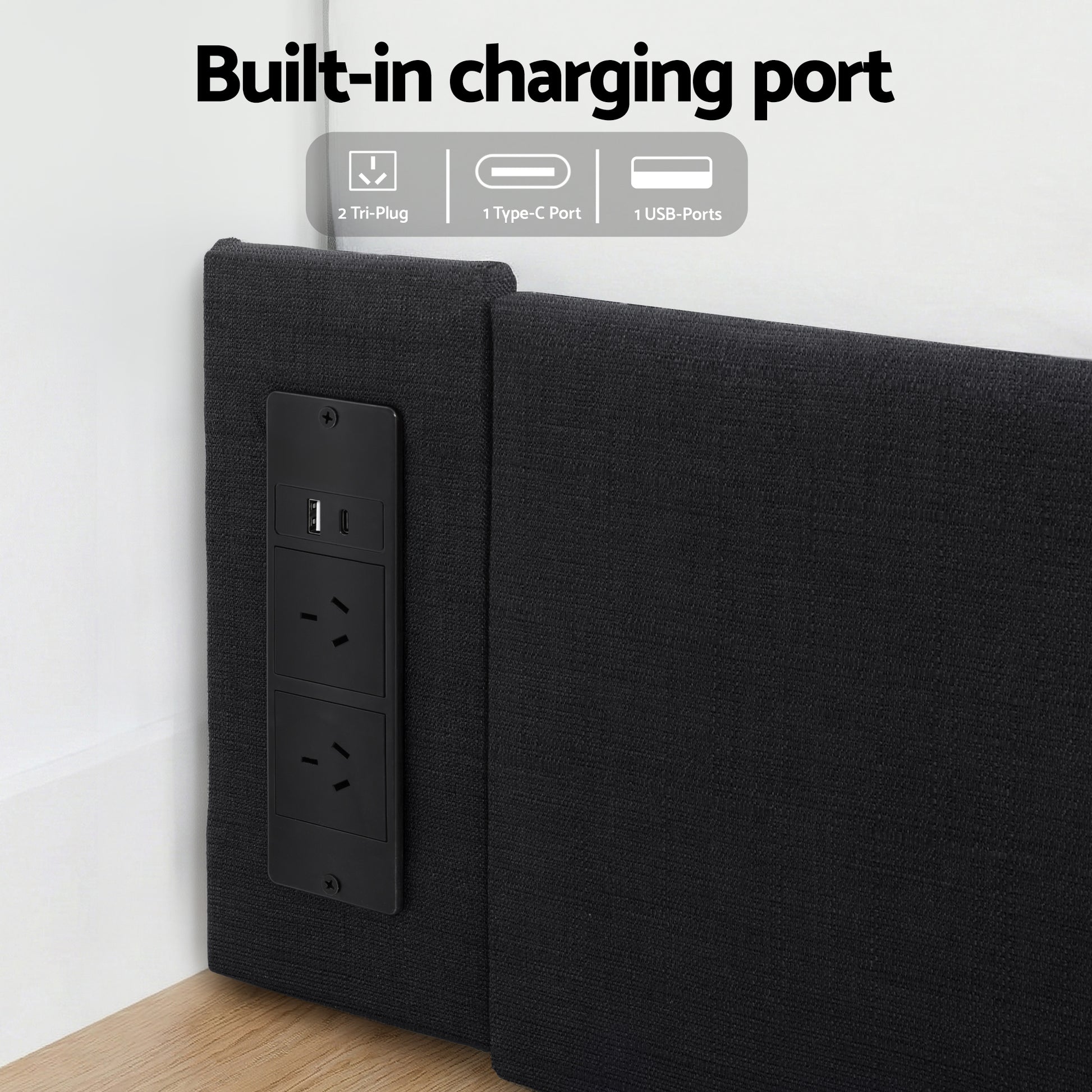 Artiss Double Bed Frame with Storage Drawers RGB Lights Charging Station Upholstered Fabric BFRAME-H-ZENO-D-BK-ABC