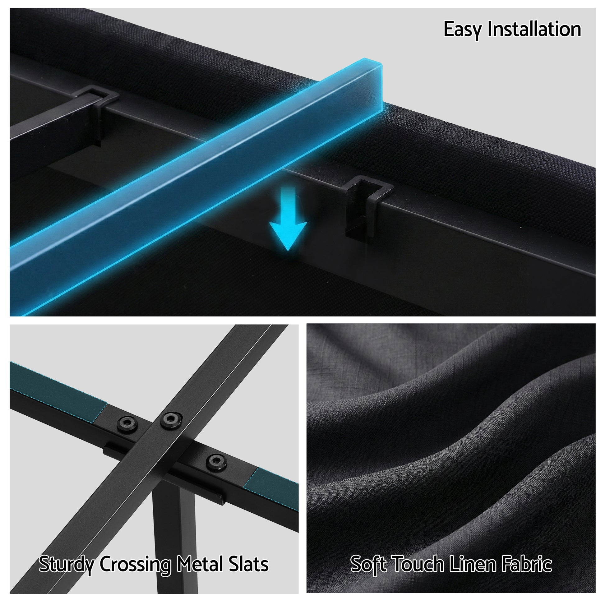 Artiss Queen Bed Frame with Storage Drawers RGB Lights Charging Station Upholstered Fabric BFRAME-H-ZENO-Q-BK-ABC