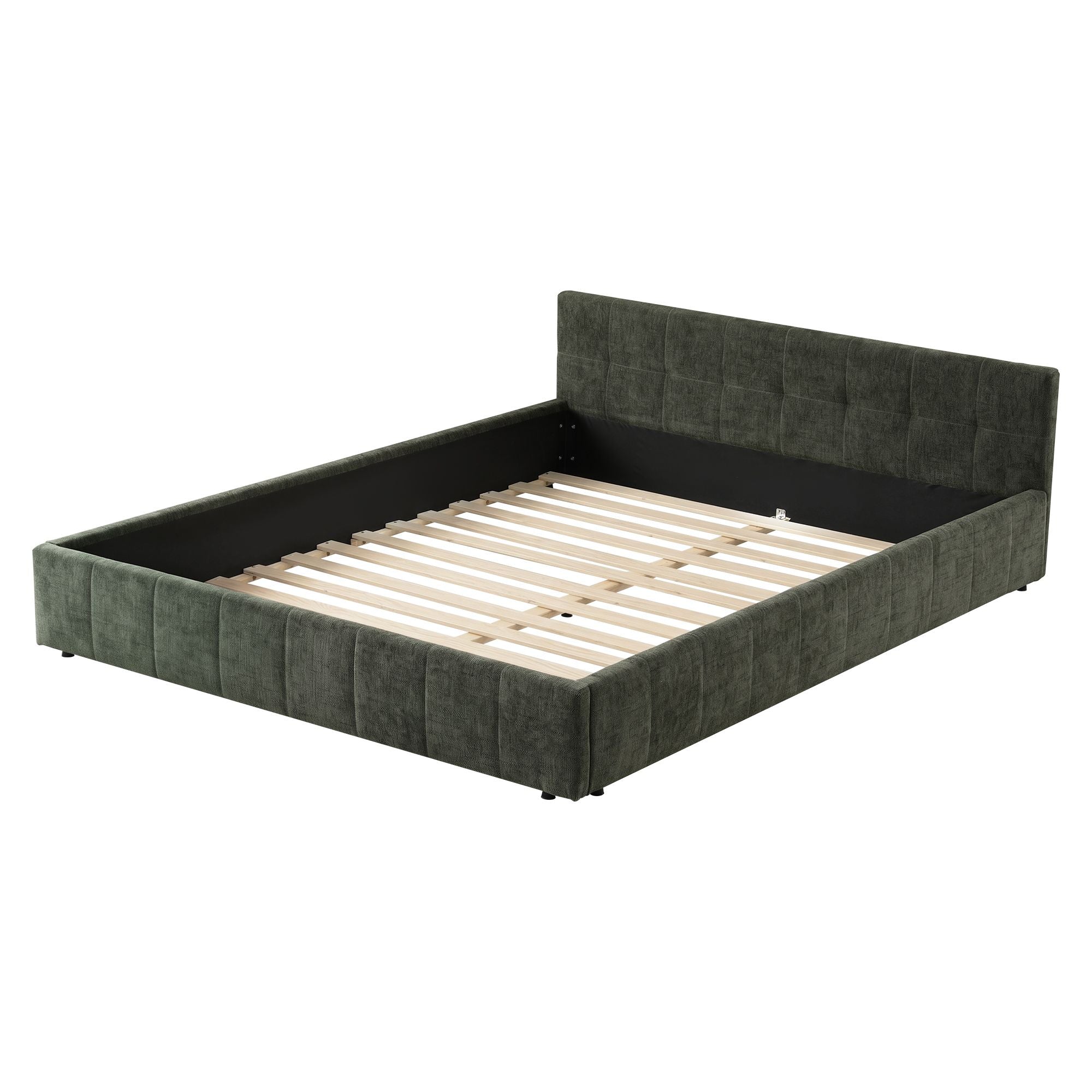 Artiss King Bed Frame Chenille Heavy Duty Platform Base Green 300kg Support No Box Spring Needed