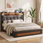 Artiss Double Bed Frame with Gas Lift Storage LED Lights Charging Station Headboard with Open Shelf BFRAME-I-POLA-D-BK-ABC
