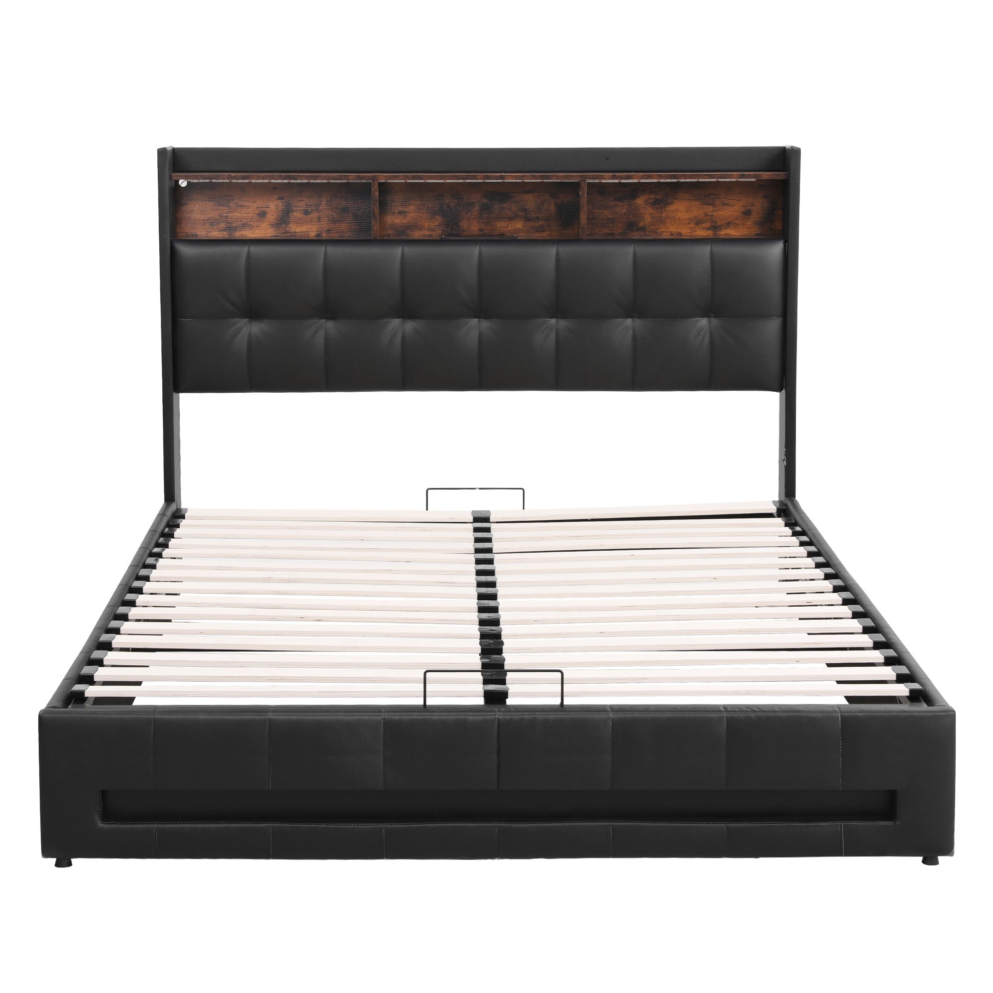Artiss Queen Bed Frame with Gas Lift Storage LED Lights Charging Station Headboard with Open Shelf BFRAME-I-POLA-Q-BK-ABC