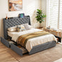 Artiss Double Bed Frame with 4 Storage Drawers and Charging Station Tufted Wingback Headboard 300kg Loads BFRAME-J-CORTIS-D-CA-AB