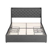 Artiss Double Bed Frame with 4 Storage Drawers and Charging Station Tufted Wingback Headboard 300kg Loads Charcoal Grey