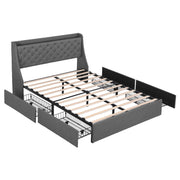 Artiss Double Bed Frame with 4 Storage Drawers and Charging Station Tufted Wingback Headboard 300kg Loads Charcoal Grey