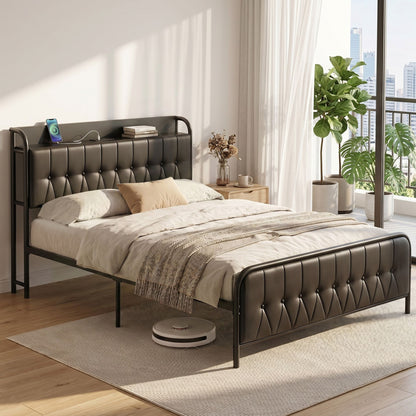 Artiss Double Bed Frame with Storage Headboard SAA Certified Charging Station BFRAME-J-MARK-D-BK-AB