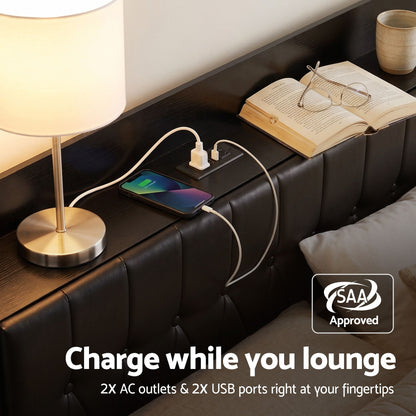 Artiss Double Bed Frame with Storage Headboard SAA Certified Charging Station BFRAME-J-MARK-D-BK-AB