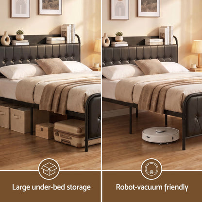 Artiss Double Bed Frame with Storage Headboard SAA Certified Charging Station BFRAME-J-MARK-D-BK-AB