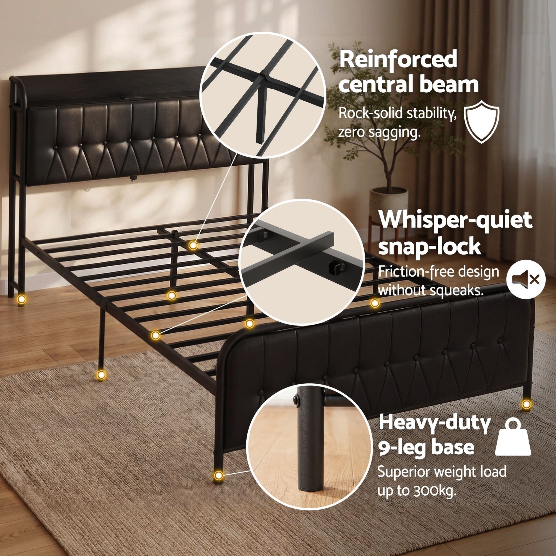 Artiss Double Bed Frame with Storage Headboard SAA Certified Charging Station BFRAME-J-MARK-D-BK-AB