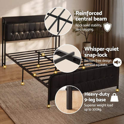 Artiss Double Bed Frame with Storage Headboard SAA Certified Charging Station BFRAME-J-MARK-D-BK-AB