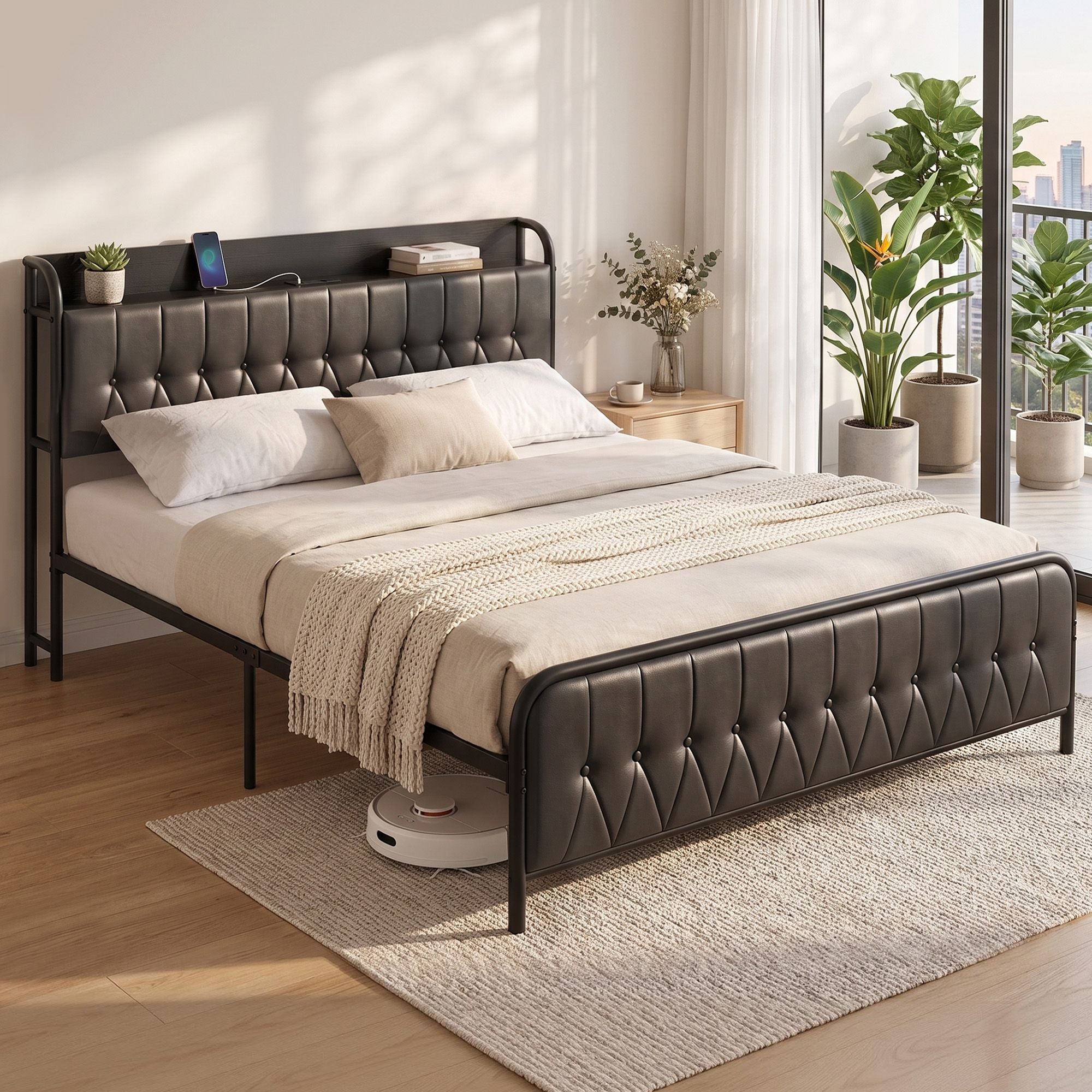 Artiss King Bed Frame with Storage Headboard SAA Certified Charging Station BFRAME-J-MARK-K-BK-AB