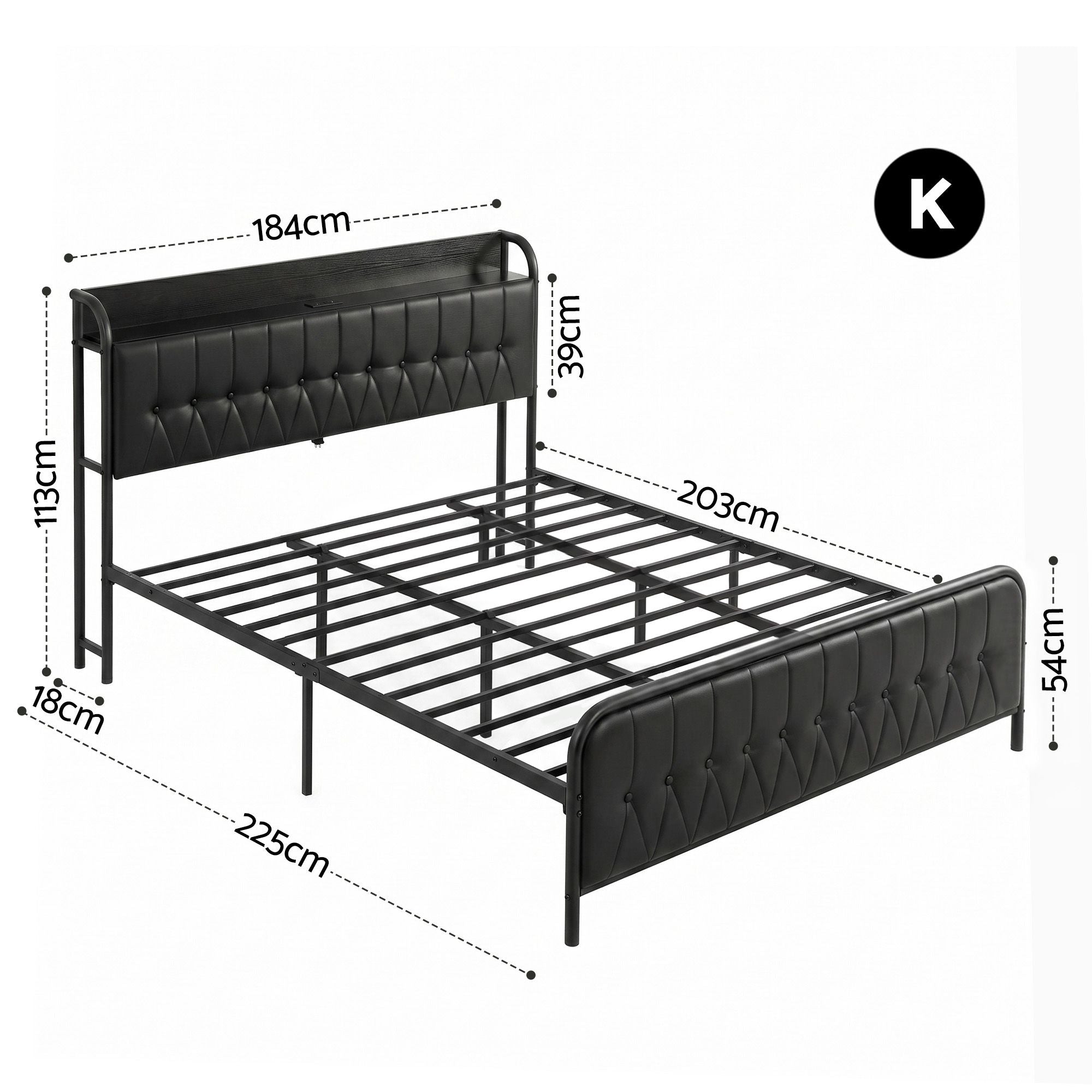 Artiss King Bed Frame with Storage Headboard SAA Certified Charging Station BFRAME-J-MARK-K-BK-AB