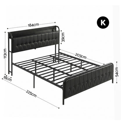 Artiss King Bed Frame with Storage Headboard SAA Certified Charging Station BFRAME-J-MARK-K-BK-AB