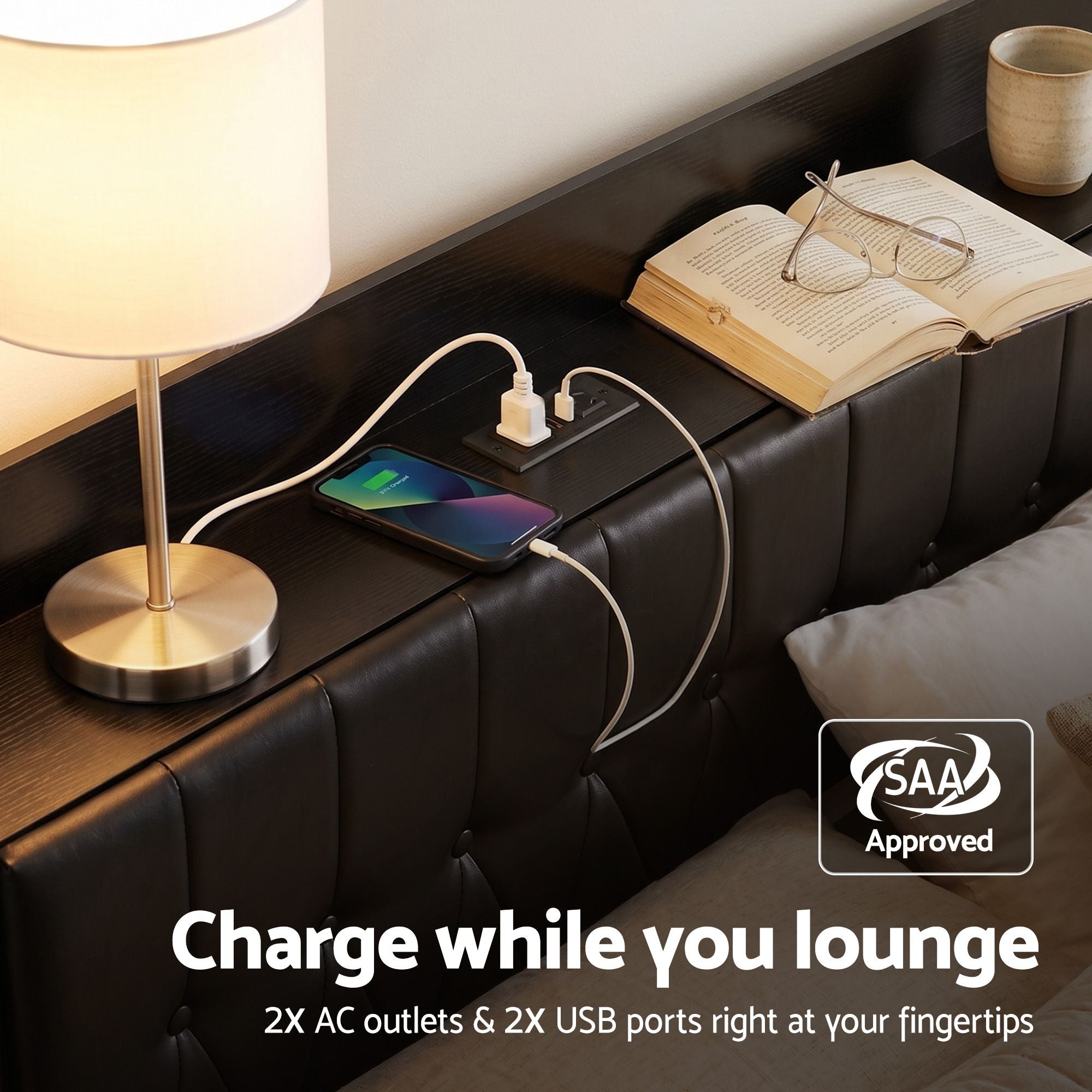 Artiss King Bed Frame with Storage Headboard SAA Certified Charging Station BFRAME-J-MARK-K-BK-AB