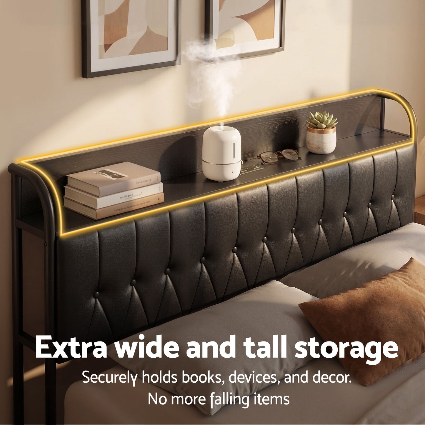 Artiss King Bed Frame with Storage Headboard SAA Certified Charging Station BFRAME-J-MARK-K-BK-AB