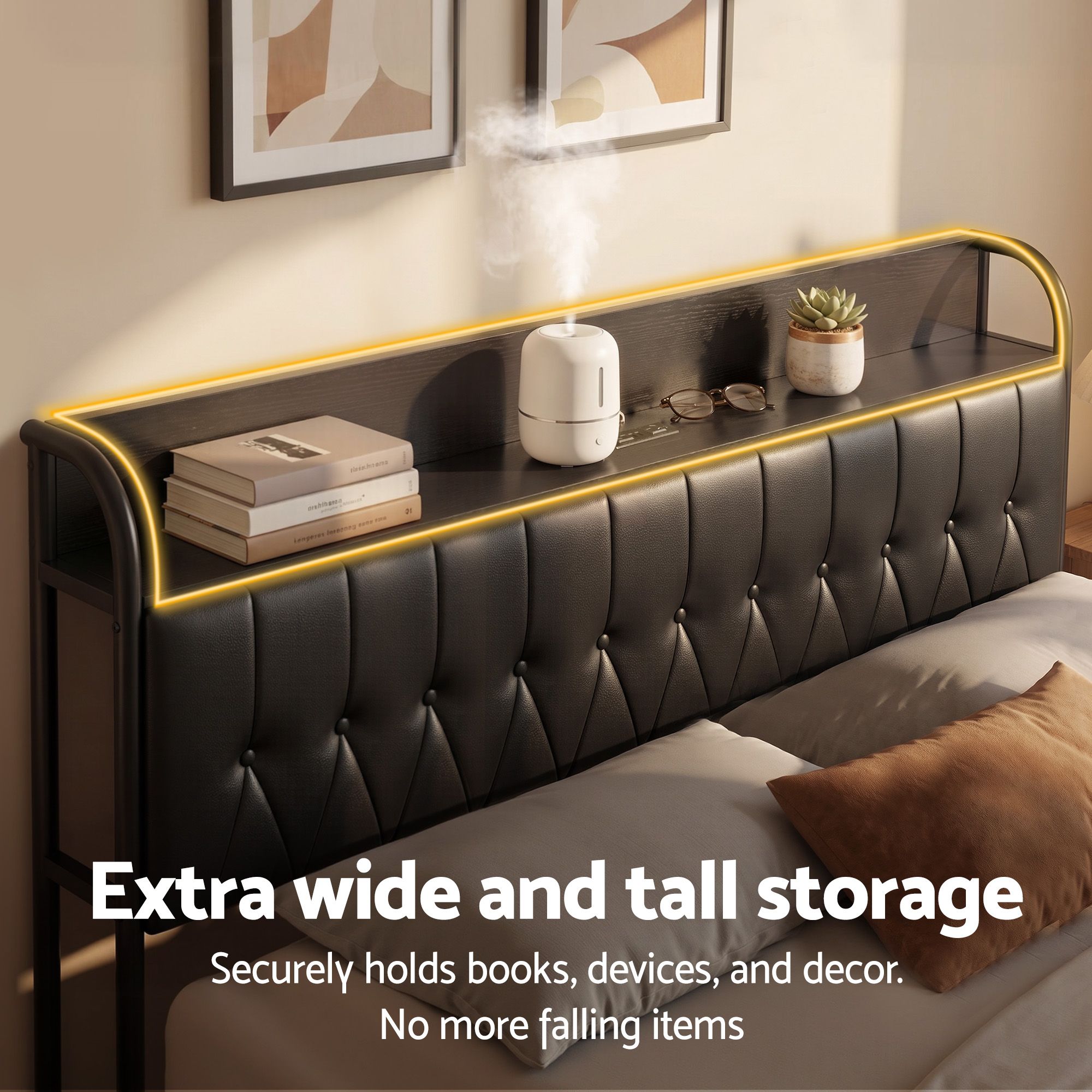 Artiss King Bed Frame with Storage Headboard SAA Certified Charging Station BFRAME-J-MARK-K-BK-AB