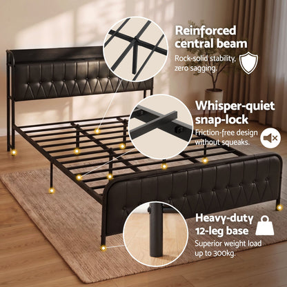 Artiss King Bed Frame with Storage Headboard SAA Certified Charging Station BFRAME-J-MARK-K-BK-AB