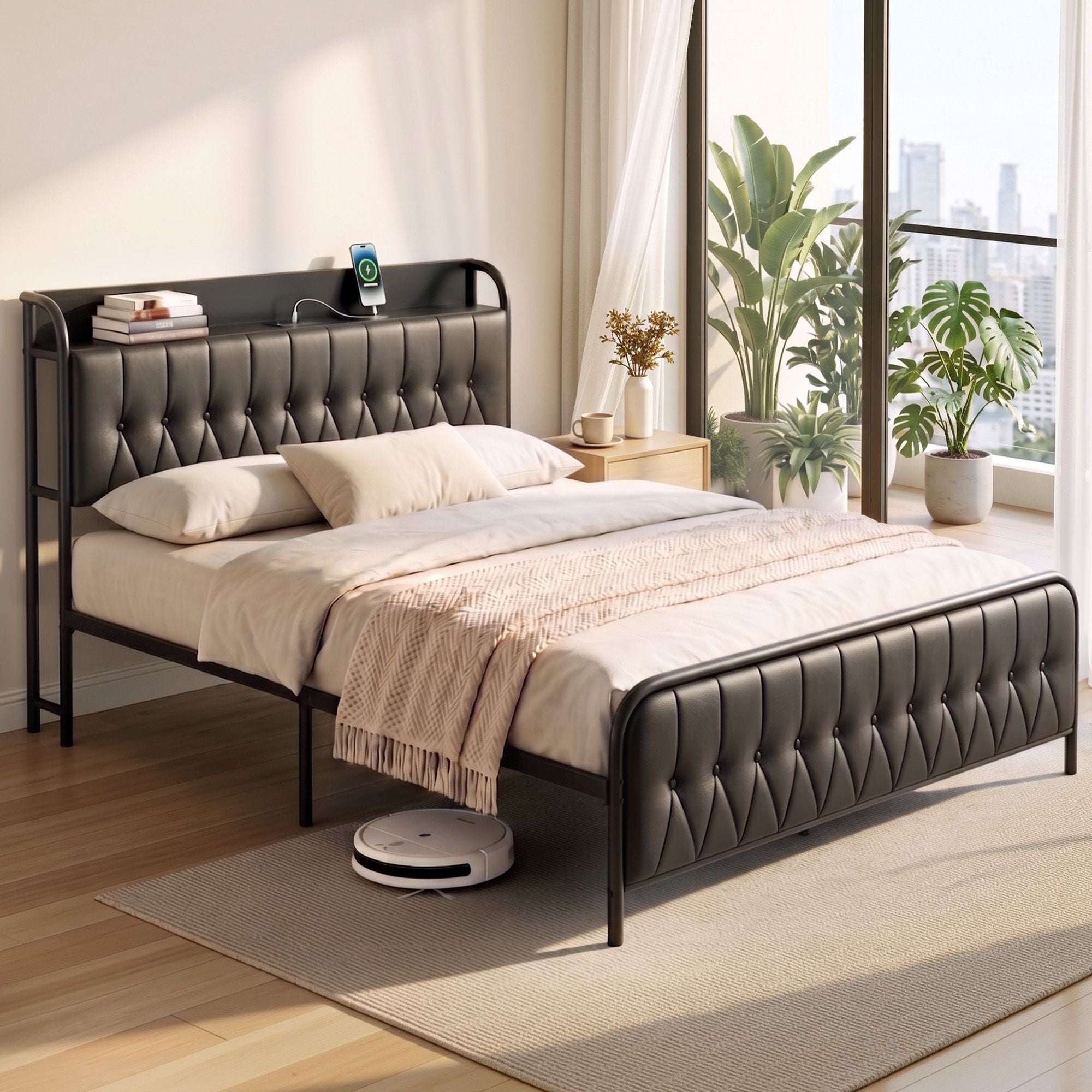 Artiss Queen Bed Frame with Storage Headboard SAA Certified Charging Station BFRAME-J-MARK-Q-BK-AB