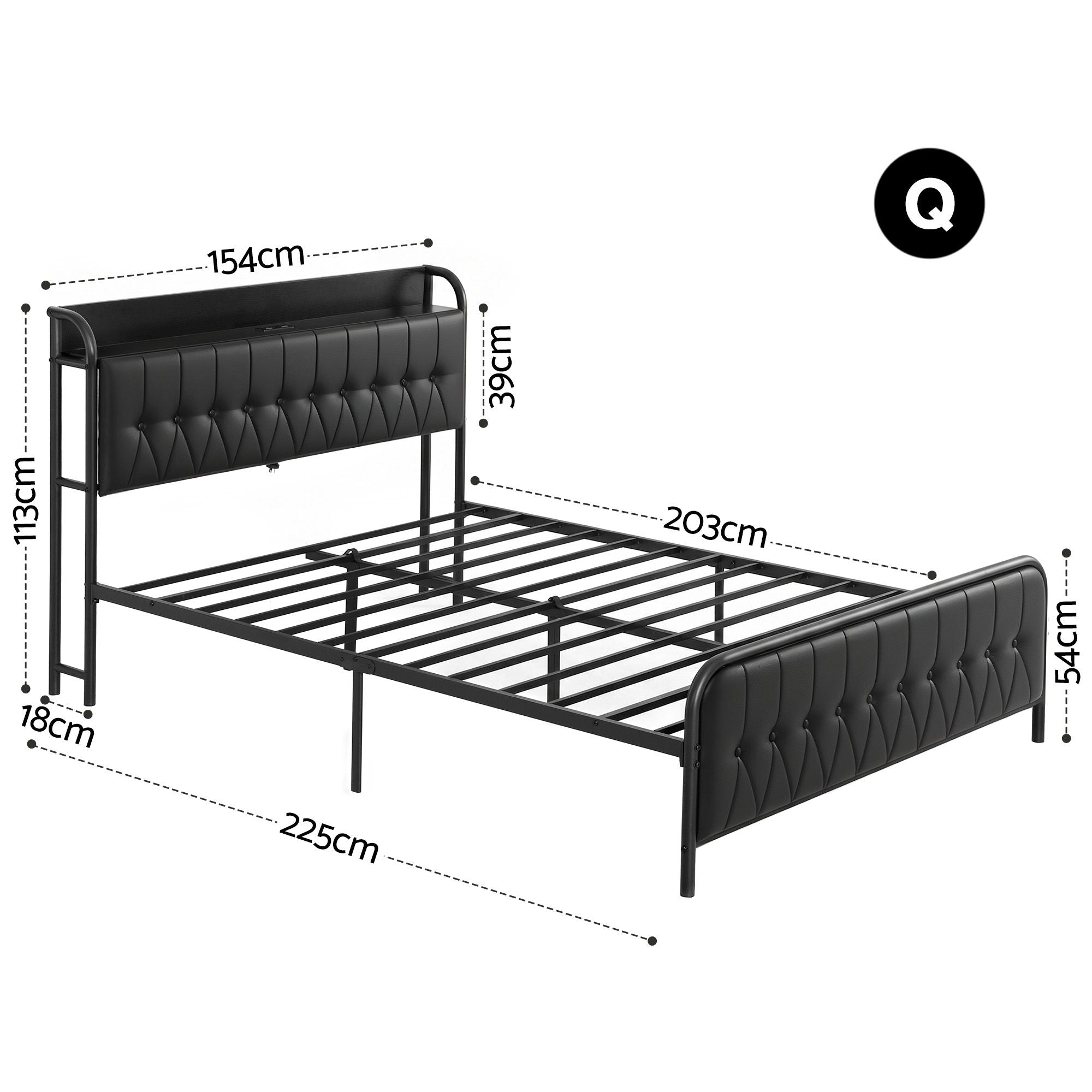 Artiss Queen Bed Frame with Storage Headboard SAA Certified Charging Station BFRAME-J-MARK-Q-BK-AB