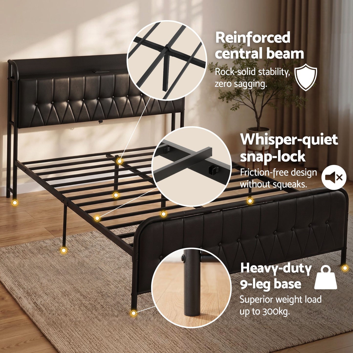 Artiss Queen Bed Frame with Storage Headboard SAA Certified Charging Station BFRAME-J-MARK-Q-BK-AB