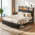Artiss Double Bed Frame with LED Lights Storage Headboard 2 USB 2 AC Outlets Charging Station BFRAME-J-MEL-D-BK-AB