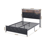 Artiss Double Bed Frame with LED Lights Storage Headboard 2 USB 2 AC Outlets Charging Station BFRAME-J-MEL-D-BK-AB