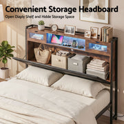 Artiss Double Bed Frame with LED Lights Storage Headboard 2 USB 2 AC Outlets Charging Station BFRAME-J-MEL-D-BK-AB