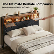 Artiss Double Bed Frame with LED Lights Storage Headboard 2 USB 2 AC Outlets Charging Station BFRAME-J-MEL-D-BK-AB
