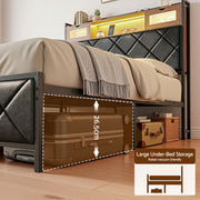 Artiss Double Bed Frame with LED Lights Storage Headboard 2 USB 2 AC Outlets Charging Station BFRAME-J-MEL-D-BK-AB