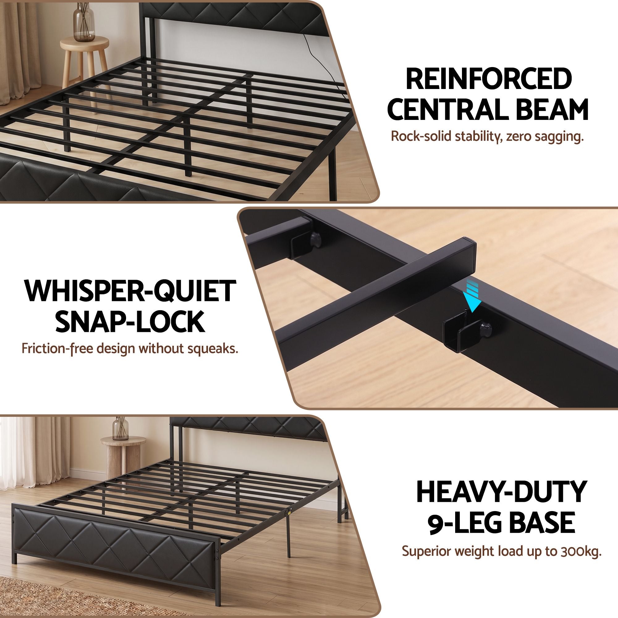 Artiss Double Bed Frame with LED Lights Storage Headboard 2 USB 2 AC Outlets Charging Station BFRAME-J-MEL-D-BK-AB