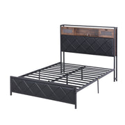 Artiss Double Bed Frame with LED Lights Storage Headboard 2 USB 2 AC Outlets Charging Station BFRAME-J-MEL-D-BK-AB