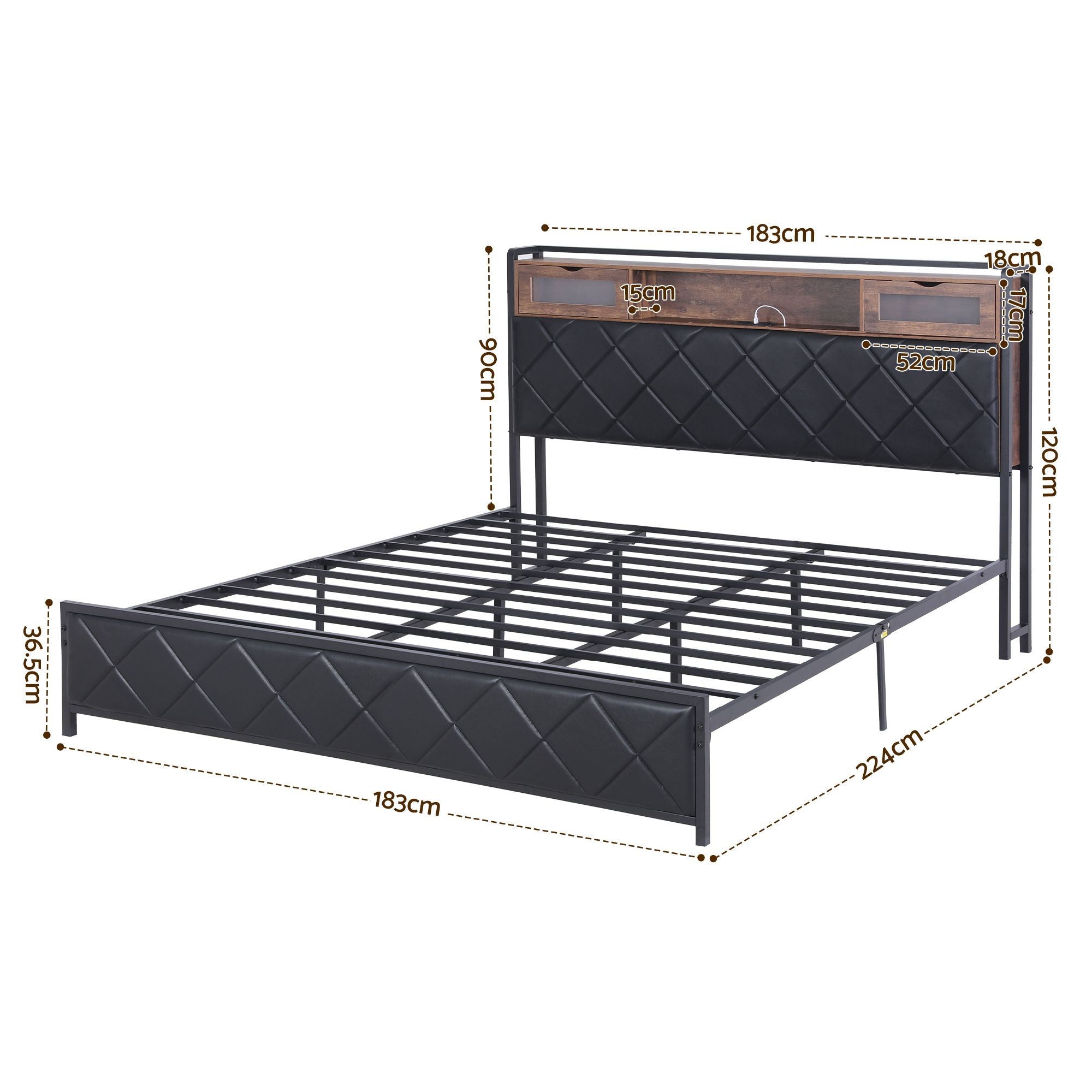 Artiss King Bed Frame with LED Lights and Storage Headboard Charging Station BFRAME-J-MEL-K-BK-AB