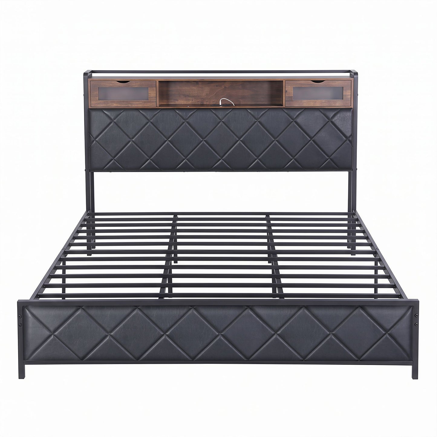 Artiss King Bed Frame with LED Lights and Storage Headboard Charging Station BFRAME-J-MEL-K-BK-AB