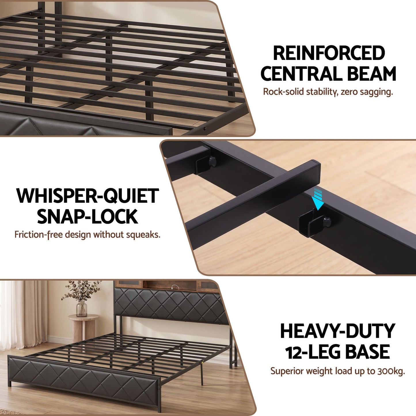 Artiss King Bed Frame with LED Lights and Storage Headboard Charging Station BFRAME-J-MEL-K-BK-AB
