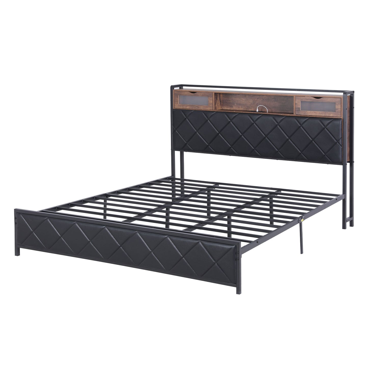 Artiss King Bed Frame with LED Lights and Storage Headboard Charging Station BFRAME-J-MEL-K-BK-AB