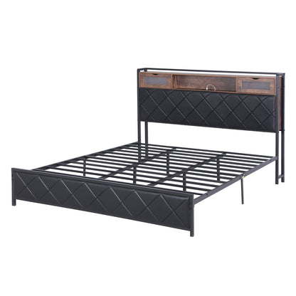 Artiss King Bed Frame with LED Lights and Storage Headboard Charging Station BFRAME-J-MEL-K-BK-AB