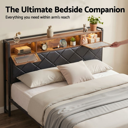 Artiss Queen Bed Frame with LED Lights and Storage Headboard Charging Station BFRAME-J-MEL-Q-BK-AB