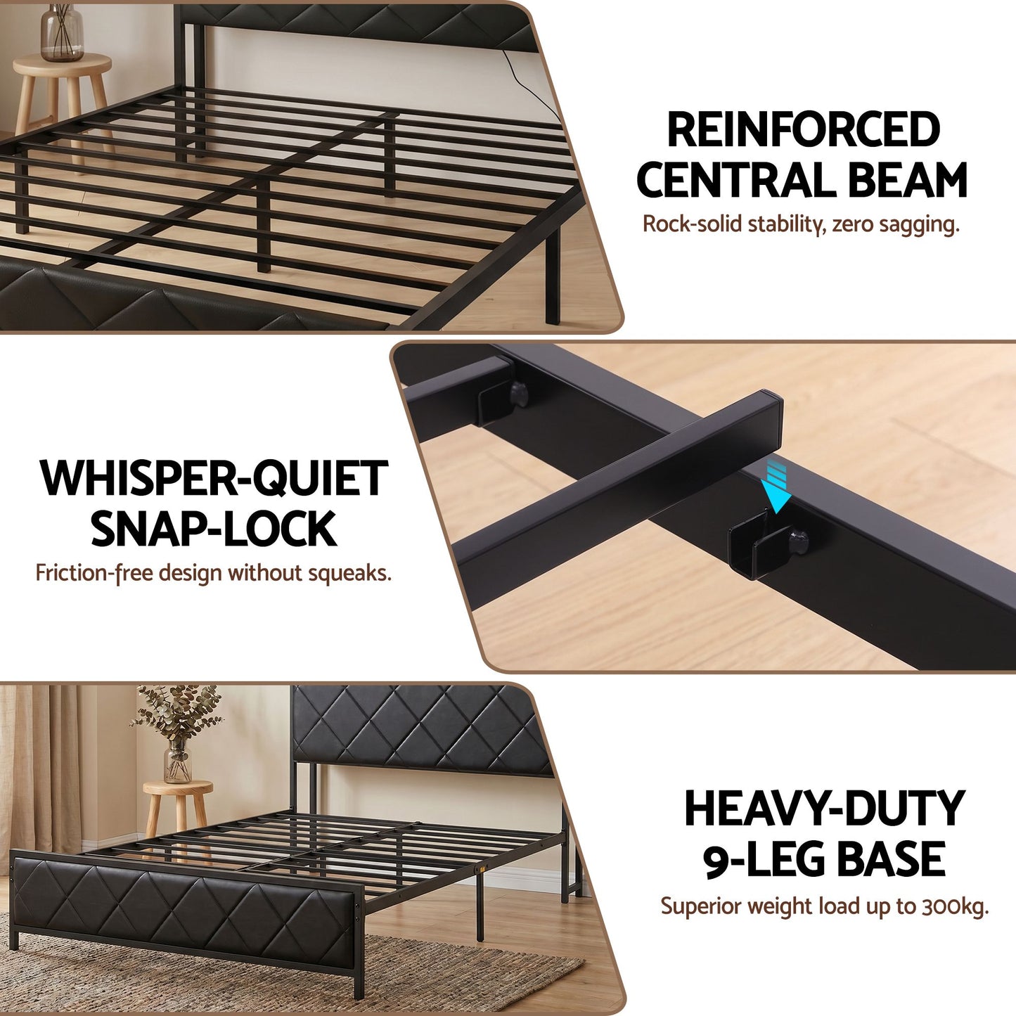 Artiss Queen Bed Frame with LED Lights and Storage Headboard Charging Station BFRAME-J-MEL-Q-BK-AB