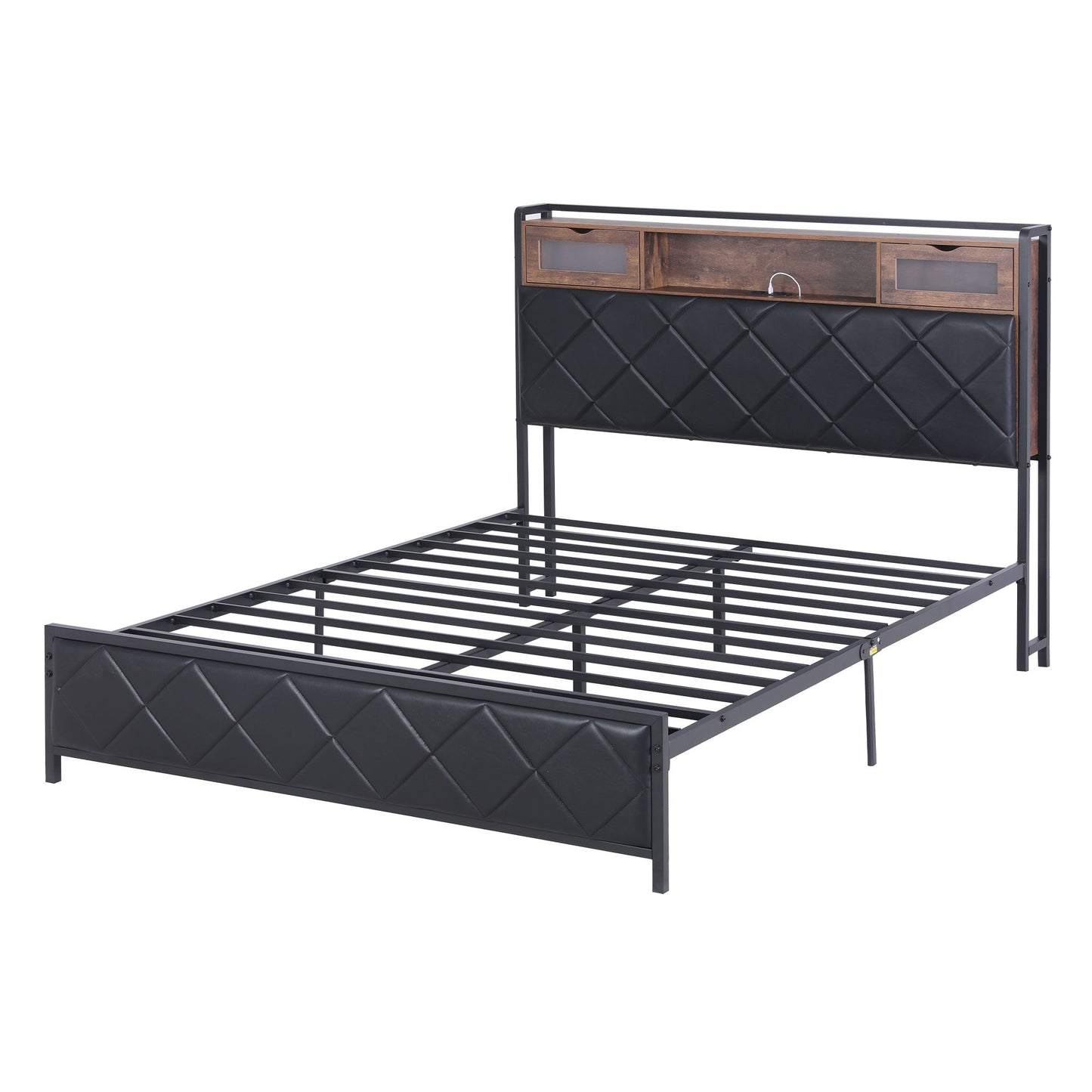 Artiss Queen Bed Frame with LED Lights and Storage Headboard Charging Station BFRAME-J-MEL-Q-BK-AB
