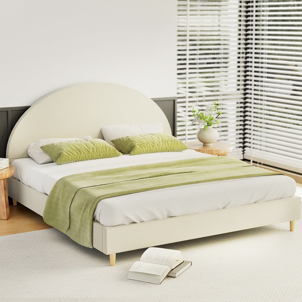 Artiss Bed Frame King Size Velvet Cream ELLA BFRAME-K-ELLA-K-TED-ABC