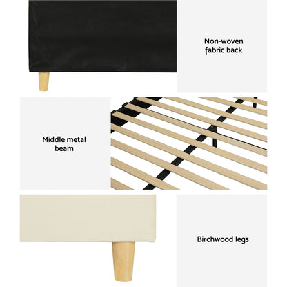 Artiss Bed Frame Queen Size Velvet Cream ELLA BFRAME-K-ELLA-Q-TED-ABC