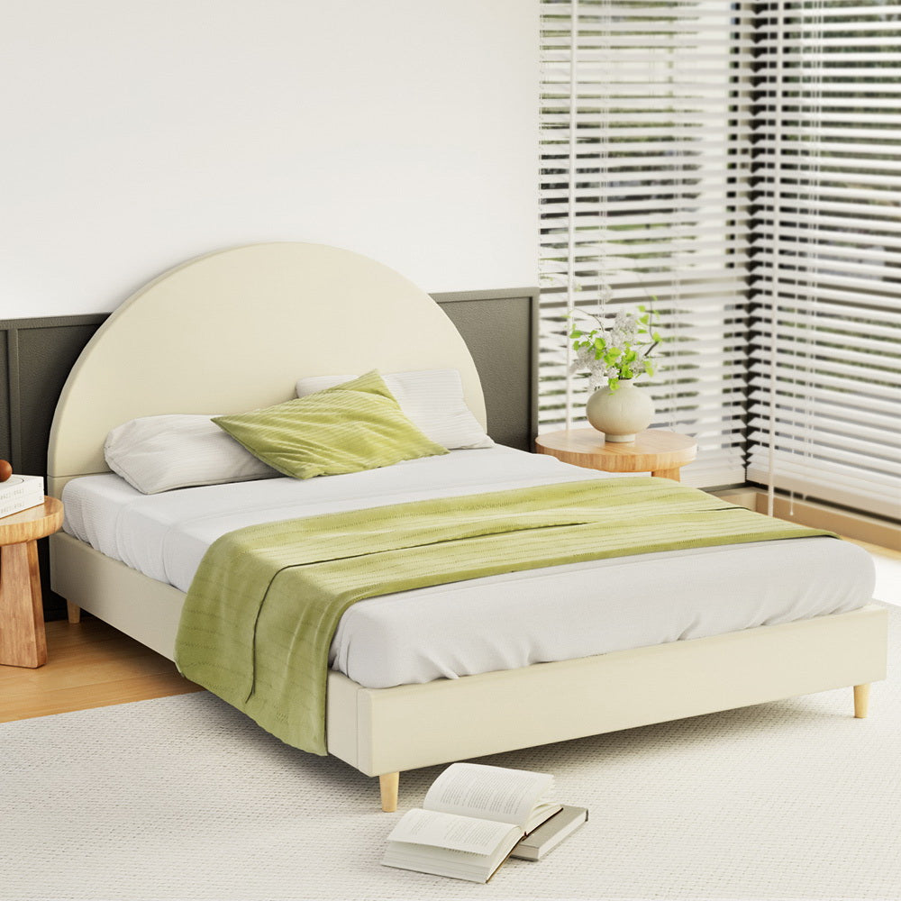 Artiss Bed Frame Queen Size Velvet Cream ELLA BFRAME-K-ELLA-Q-TED-ABC