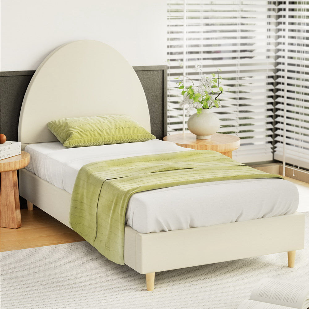 Artiss Bed Frame Single Size Velvet Cream ELLA BFRAME-K-ELLA-S-TED-AB