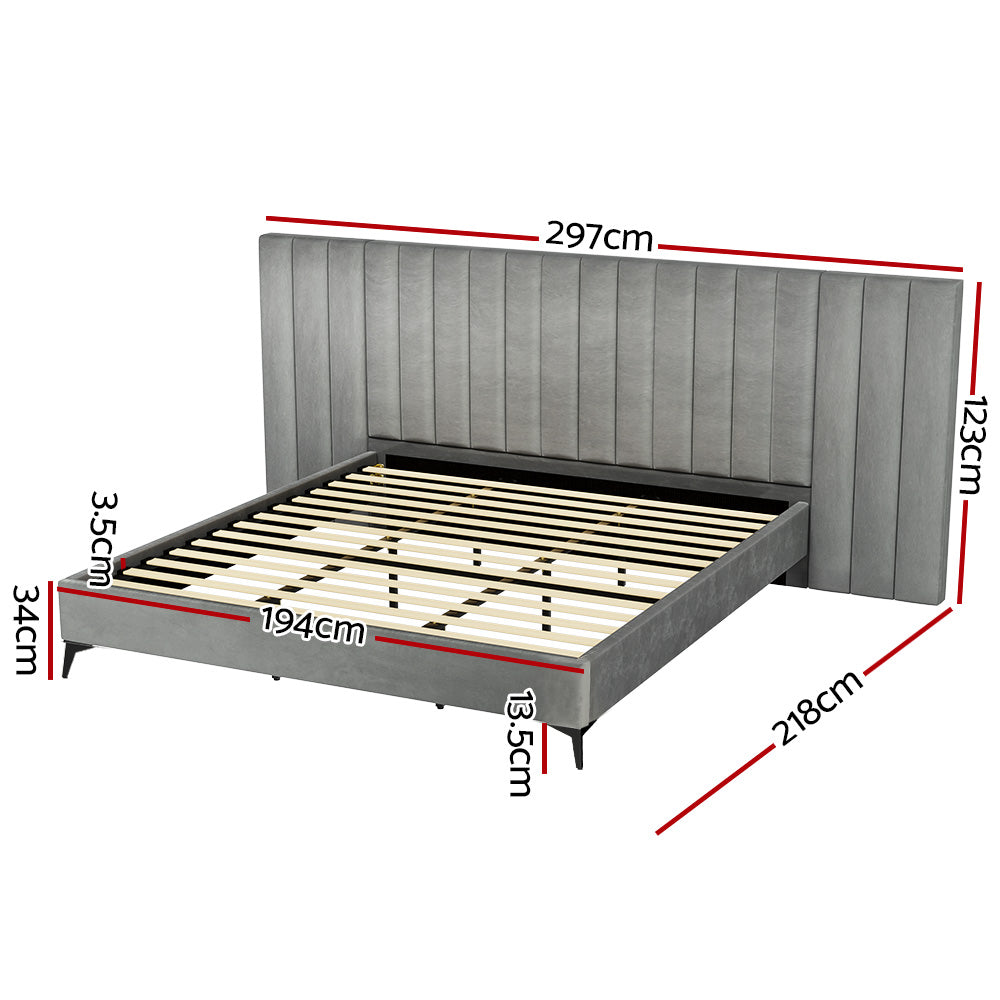 Artiss LOTT Grey King Velvet Bed Frame BFRAME-K-LOTT-K-GY-ABCD